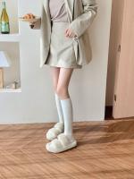 Calcetines Altos De Oveja Para Mujer Estilo Universidad Otoño Invierno Color Sólido Casual Cálido De Lana Y Cashmere Paquete De 2 Pares - details 0