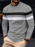 Camiseta informal de manga larga con cuello redondo para hombre, camisa deportiva de moda con bloques de color, para primavera y otoño - details 6