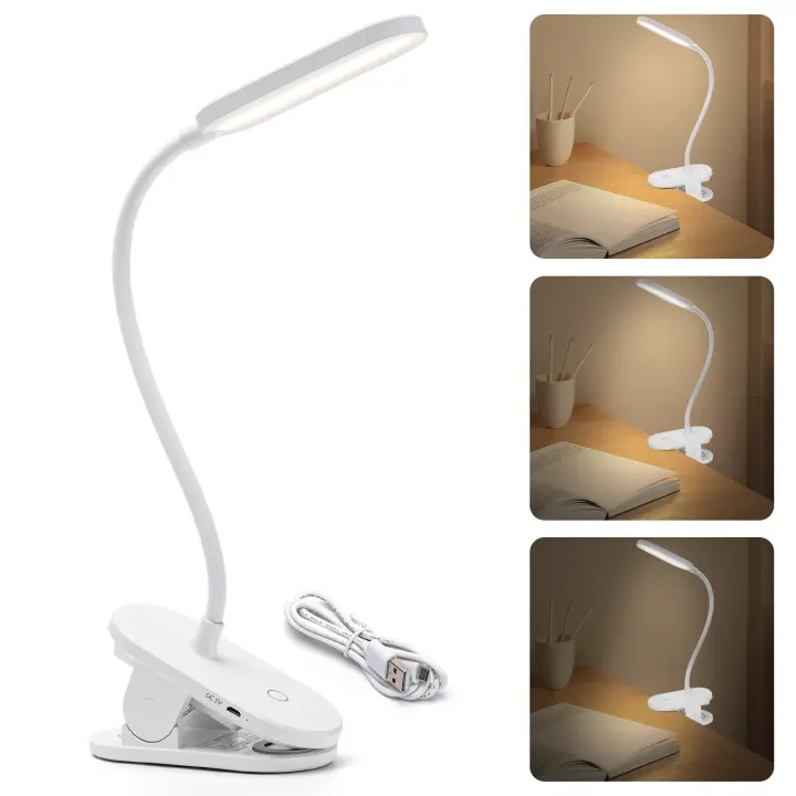 Aigostar Luz Lectura,Lámpara Lectura Pinza con 360° Brazo Flexible Regulable, Luz de Cama con Clip,3 Modos,Recargable Usb Flexo Led Escritorio 4000K Protección Ojos Colors Para Leer, Trabajar,Blanco - 1