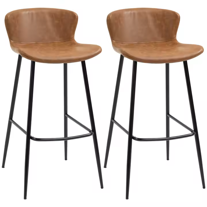 HOMCOM Conjunto de 2 Taburetes Altos de Cocina Sillas Altas de Cocina con Respaldo Tapizado en PU Carga 120 kg para Bar Salón Comedor Marrón - 1