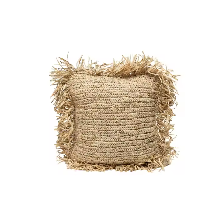 Cojin cuaddo con flecos fibras naturales Natural 40x12x40cm. El mejor complemento para tu hogar. - 1