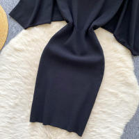Nuevo Verano 2025 Vestido Corto De Mujer En Negro Con Manga Batwing Suave Y Elástico Estilo Bandage Casual Silueta Bodycon - details 17