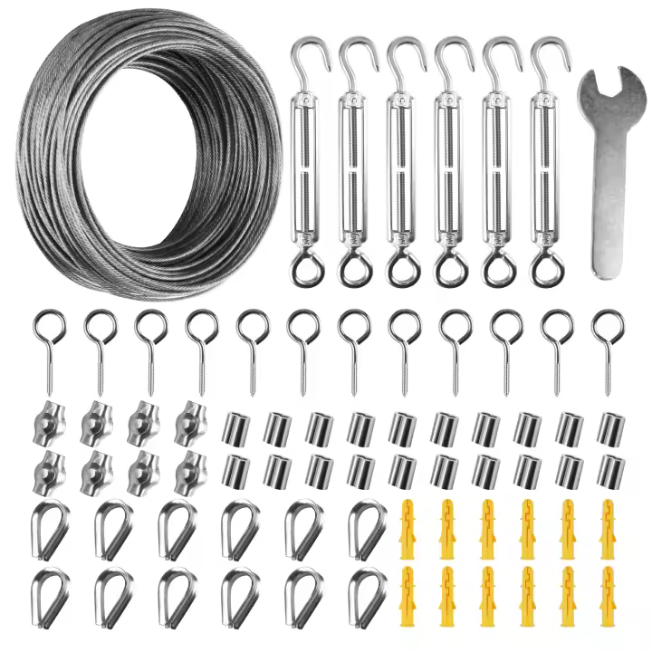Kit De Cable De Acero Inoxidable Para Tienda De Campaña Y Jardín Con Tornillos M4 Y Ajustadores De Tensión PVC Cubierta - 1