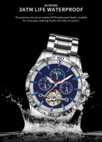 Reloj De Pulsera Mecánico Para Hombre GLENAW Calendario Completo Fase De La Luna Acero Inoxidable Luminoso Negro Resistente Al Choque Y a Agua Caja De Cuero - details 6
