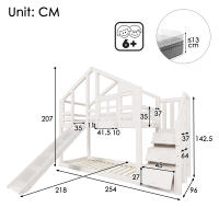 Cama Infantil Treehouse 90x200 cm, Litera Infantil, construcción de Ventana con tobogán y Protección Contra Caídas, Blanco, incluido. Pizarra - 2 somieres (colchón no incluido) - details 9