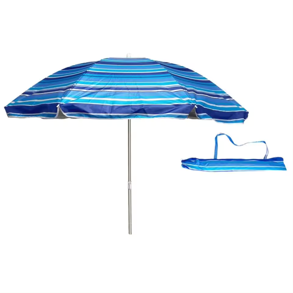 Sombrilla playa antiviento 140 o 160 cm, Max Air, marinera, forma octogonal, protección UV50 y revestimiento plateado, 8 varillas fibra de vidrio, mástil inclinable Ø28/32 mm, incluye funda con asa, con ventilación superior.pincho color se envía al azar.