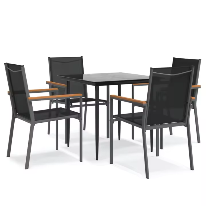 vidaXL Juego de comedor para jardín 5 piezas acero y textilene negro - 1