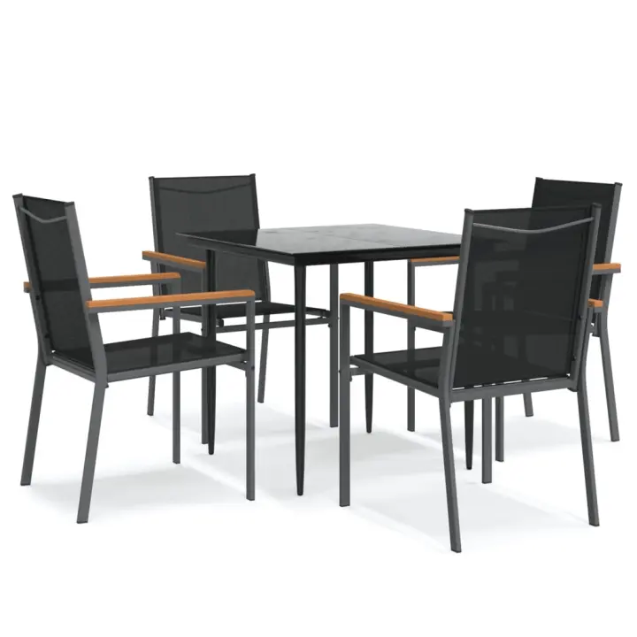 vidaXL Juego de comedor para jardín 5 piezas acero y textilene negro - 1