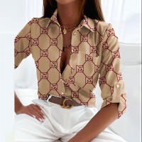 Blusa Elegante Para Mujer Primavera Otoño Con Cuello Bajado Estampado Slim Camisa De Manga Larga Moda Oficina Casual Polyester Cotton - details 6