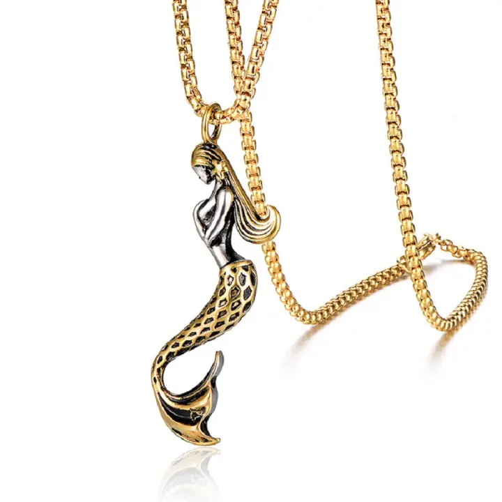 Collar Cadena De Mermaid Fish Punk Hip Hop En Acero Inoxidable Y Titanio Para Hombres Mujeres Parejas Regalo Joyería Moda - 1