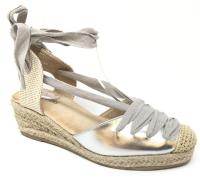 Sandalia Cuña Mujer, Alpargata Con Plataforma, Plata, Tacón Bajo Cómodos, Primavera Verano 2023, Cordones en el Tobillo - details 0