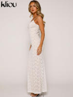 Vestido Maxi De Malla Kliou Para Mujer Elegante Con Tirantes Y Corte Hollow out Ajustado Alta Calle Trendy Ropa De Fiesta - details 20