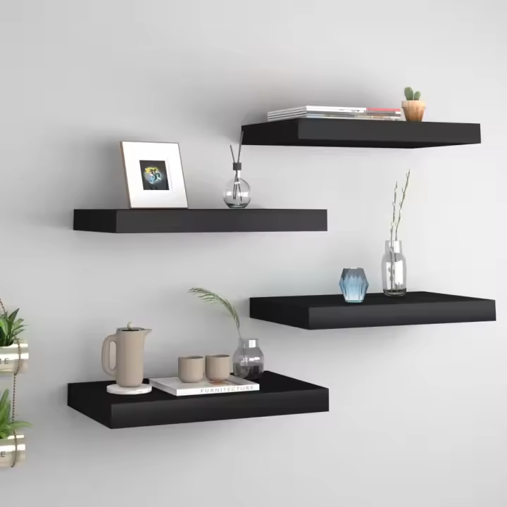 Estantes flotantes de pared 4 uds MDF negro 40x23x3,8 cm - 1