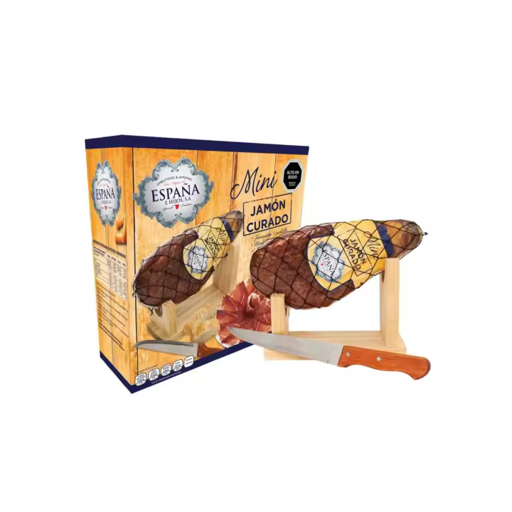 Lote Mini Jamón Curado + Minijamonero + Cuchillo 1 jamon españa - 1