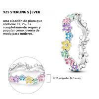 Anillo De Plata 925 De Lujo Para Mujer Con Piedra CZ Colorida Y Flor Sello De Afortunado Anillo De Compromiso Y Boda Regalo - details 12