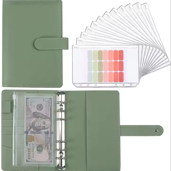 Planificador de alfombras de prepuesto A6 con 12 sobres de efectivo, Carpeta de Cuaderno de cuero PU colorido con 12 bolsitos de Carpeta A6 de UDS - 1