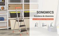 SONGMICS Escalera de 3 Peldaños, Escalera de Aluminio Plegable, Peldaños de 12 cm de Profundo con Ranuras, Pies Antideslizantes, Carga de 150 kg, Negro y Naranja - details 0