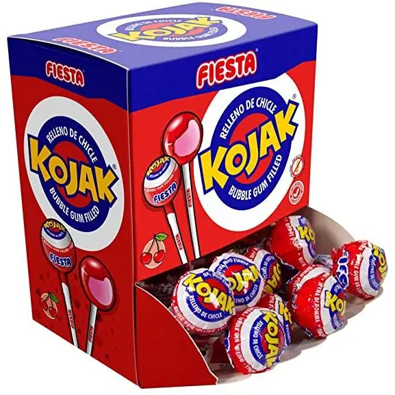 Fiesta Kojak Cereza 20 Unds. Caja con Chupa Chups de Sabor Original y Chicle en Su Interior - 1