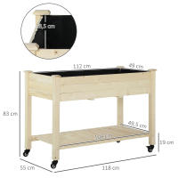 Outsunny Huerto Urbano Mesa de Cultivo 118x55x83 cm Elevado de Madera con Estante Tela Geotextil Ruedas con Frenos Portátil para Cultivo en Jardín Terraza Color Natural - details 2
