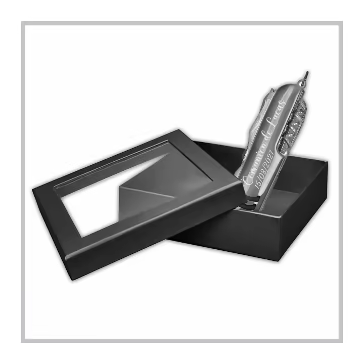 RegaloVip.es - Navaja Abridor con Caja, Personalizado, Navaja multiusos, regalos de boda, regalos para comuniones, regalo para el día del padre, acero inoxidable. - 1
