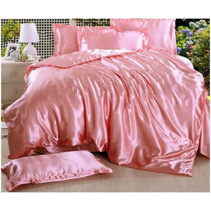 Juego de Cama de 4 piezas, Funda nórdica de Seda de 220x240 cm, Sábana de 230x240 cm con 2 fundas de almohada de 48x74 cm, rosa pálido de lujo - 1