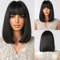 Pelucas Sintéticas De Ombre Negro Marrón Con Flequillo Textura Ondulada Resistente Al Calor Para Fiestas Y Cosplay Peluca Médium Para Mujeres Afro - details 10