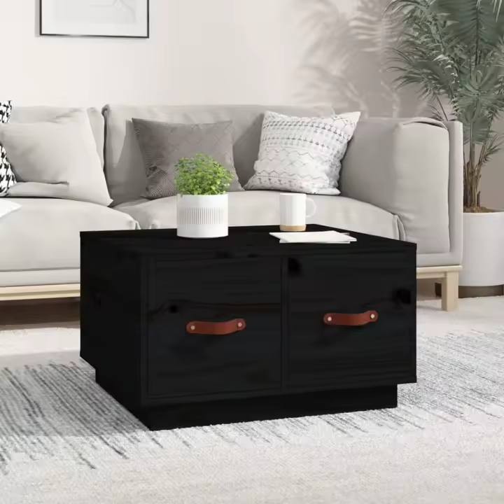 vidaXL Mesa de centro de madera maciza de pino negro 60x53x35 cm - 1