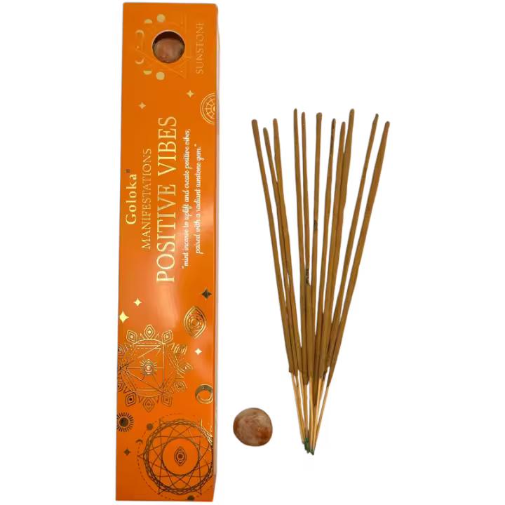 Incienso Goloka Manifestaciones Vibraciones Positivas Incienso Menta con Mineral de Piedra Solar - 15gr. - Positive Vibes - 1