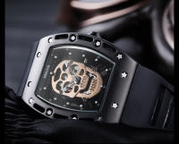Reloj De Cuarzo Para Hombre Con Correa De Silicona Negra Luminosa Y Dial Rectangular De Armadura Calavera Estrellada BGL1612G-2 - details 10