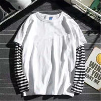 Camiseta De Punto Para Hombre Con Rayas Y Patchwork Estilo Japonés Gótico Manga Larga Suelta Para Otoño Camiseta Casual De Poliéster - details 0