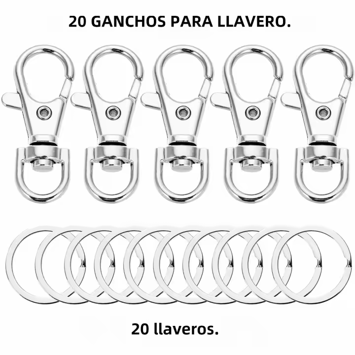 40pcs Abrazaderas De Langosta Rotativas Con Anillos De Llave 20pcs Cadenas De Llave 20pcs Decoraciones De Anillos Planos Para Manualidades DIY 35mm/1.38inch - 1