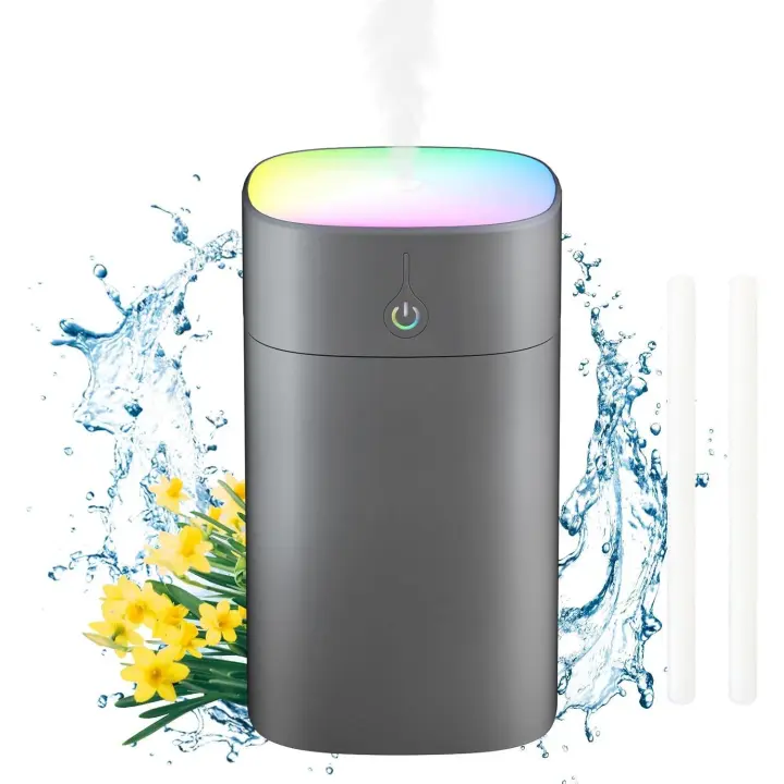 Mini humidificador portátil de 5,12 * 3 pulgadas, humidificador de escritorio pequeño de 400 millas con luz de 7 colores, dos modos, apagado automático, humidificador personal USB ultra silencioso, adecuado para dormitorio, automóvil, oficina, viajes - 1