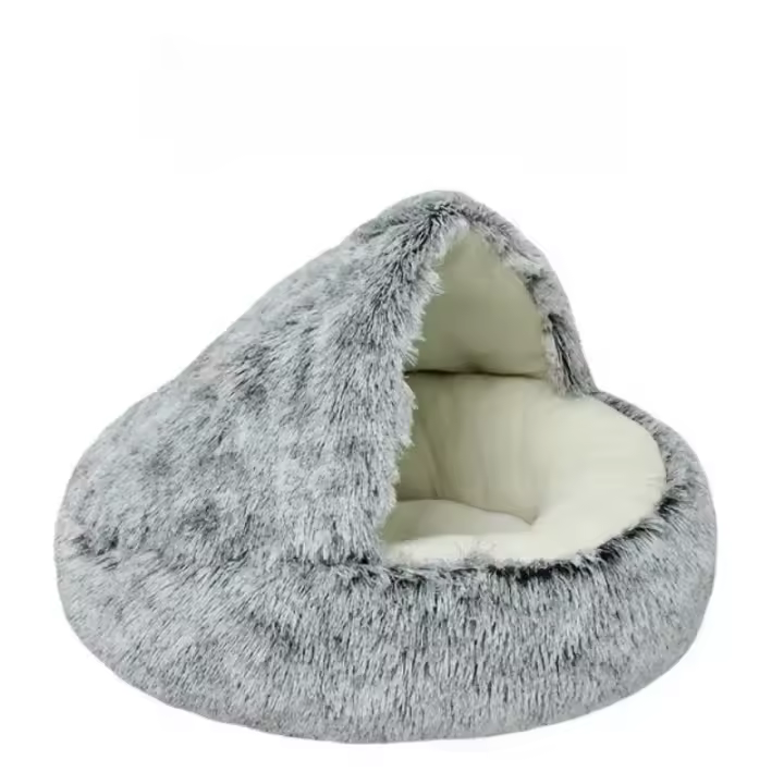 Saco De Dormir Para Mascotas Semi-Abierto Almohadilla Redonda De Peluche Suave 2 En 1 Cama De Gato Adecuada Para Perros Pequeños Nido De Descanso Caliente Para Gatos Y Perras - 1