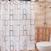 Cortina De Ducha De Baño Impermeable PEVA Moderna Con Patrón Geométrico Y Cuadros Estilo Rústico Decoración Familiar Translúcida - details 1