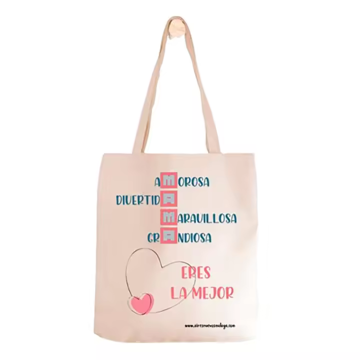 Bolsa de tela de poliéster tipo lino nature "Mamá Amorosa". Día de la Madre. Tote bag. DIY. Original. Regalos. Personalizados. Aires Nuevos. - 1