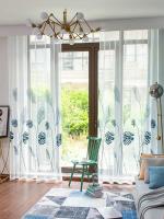 1PC Ventanas Grandes Hojas Azules Cortinas De Tela Gauze Para Sala De Estar Cortinas Listas Para Ventanas De Dormitorio - details 4