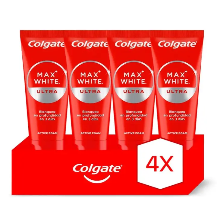 Pasta de dientes blanqueadora Colgate Max White Ultra Active Foam, dientes blancos 50ml. Pack de 4 - 1