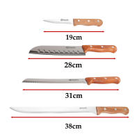 DESEOS Juego de 4 cuchillos de cocina imprescindibles Family | Cuchillo pelador | Cuchillo santoku | Cuchillo de pan | Cuchillo jamonero | Acero inox | Mango ergonómico de madera - details 1