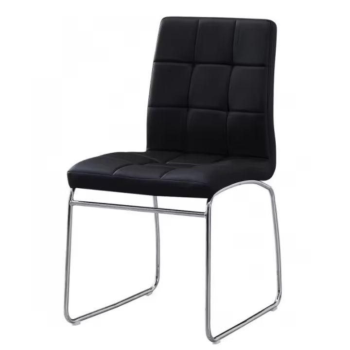 Silla BERTA, cromada, similpiel NEGRA   4 SILLAS Silla multiusos -Base tubular de patin cromado. Diámetro del tubo - 16 mm. -Asiento y respaldo tapizado en similpiel de color negro.  DIMENSIONES : Ancho: 47 cms Fondo: 58 cms Altura: - 1