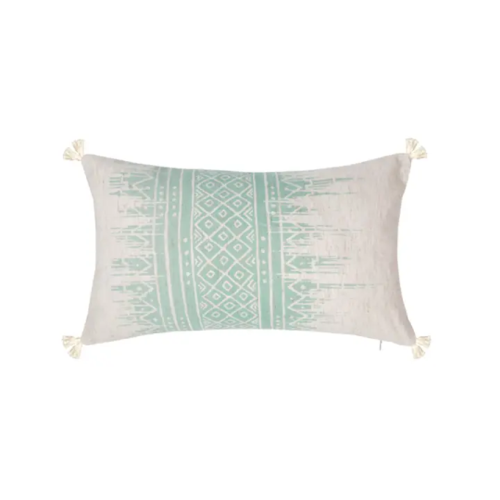 Funda De Cojín Decorativa Verde Con Estampado Geométrico Y Lazos Para Sofá Sala De Estar Dormitorio 100% Poliéster Lavable - 1