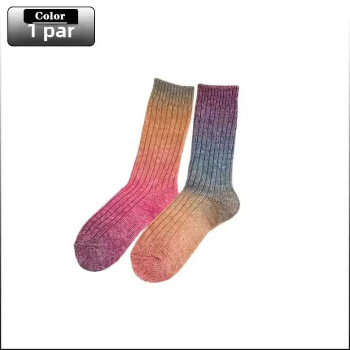 Calcetines De Lana Gradient Coloridos Para Mujer Calcetines Medio Invierno Gruesos Y Calurosos Calcetines De Piso Rainbow - 1