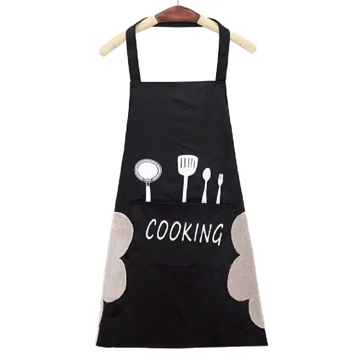 Delantal de Cocina With 1 bolsos delantales de chef ajustables Delantal profesional para Cocina Casa Restaurante Barbacoa Cocina Jardinería para helbres Mujeres (Negro) - 1