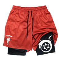 Shorts De Gimnasio Anime Fullmetal Alchemist Para Hombres 2 En 1 Compresión Con Bolsillos 5 Pulgadas Secado Rápido Running Fitness - details 12