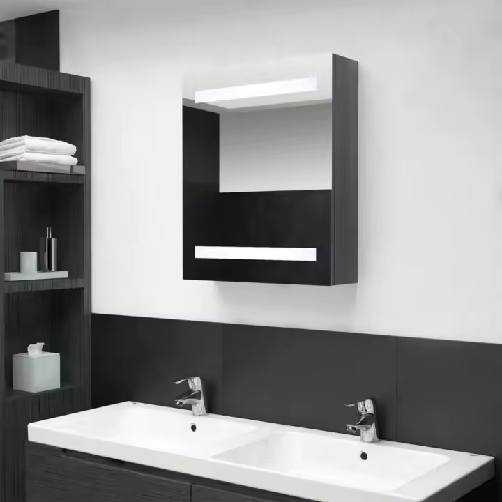 vidaXL Armario de baño con espejo LED blanco brillante 50x14x60 cm en color Blanco brillo/Negro brillo/Gris brillo y más | almacenamiento funcional diseño moderno para baño dormitorio sala - 1