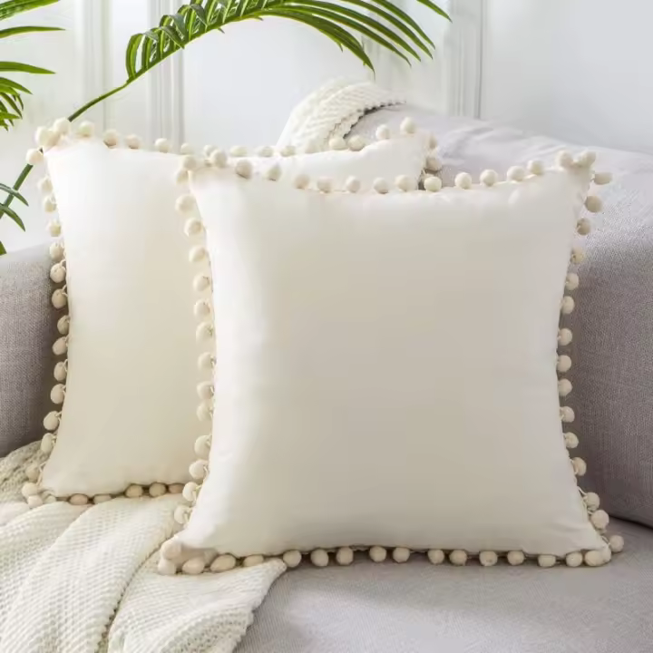 Funda 45x45 Blanco Decoración Habitación Niña Juego de 2 Juguetes y Accesorios Decorativos para Sofá Diseño Doble Cara Color Liso en Terciopelo - 1