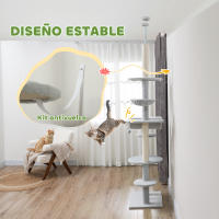 PawHut Árbol para Gatos de Suelo a Techo 225-255 cm Árbol Rascador para Gatos de 7 Niveles Torre para Gatos con Hamacas Plataformas Juguete de Cuerda Bola de Juguete - details 4