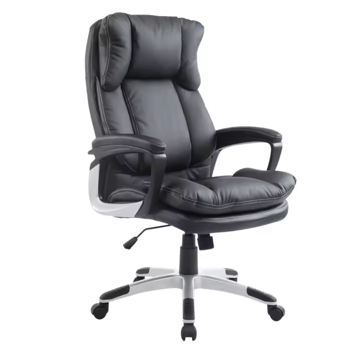 HOMCOM Silla Giratorio de Oficina Silla de Escritorio Ergonómica con Ruedas y Reposabrazos Altura Ajustable PU Negro - 1