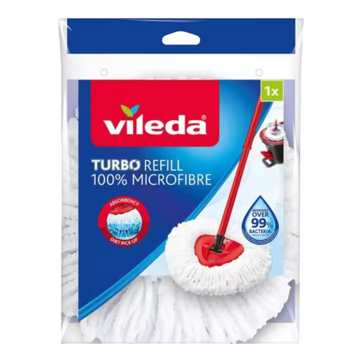 VILEDA Recambio Turbo Classic Compatible con todos los sistemas Turbo de Vileda Apto para todo tipo de suelos duros Elimina el 99% de las bacterias solo con agua - 1