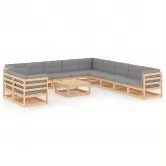 VIDAXL 3076989 juego de 11 sofás con cojines y una mesa para jardín de madera de pino gris vida xl - 1