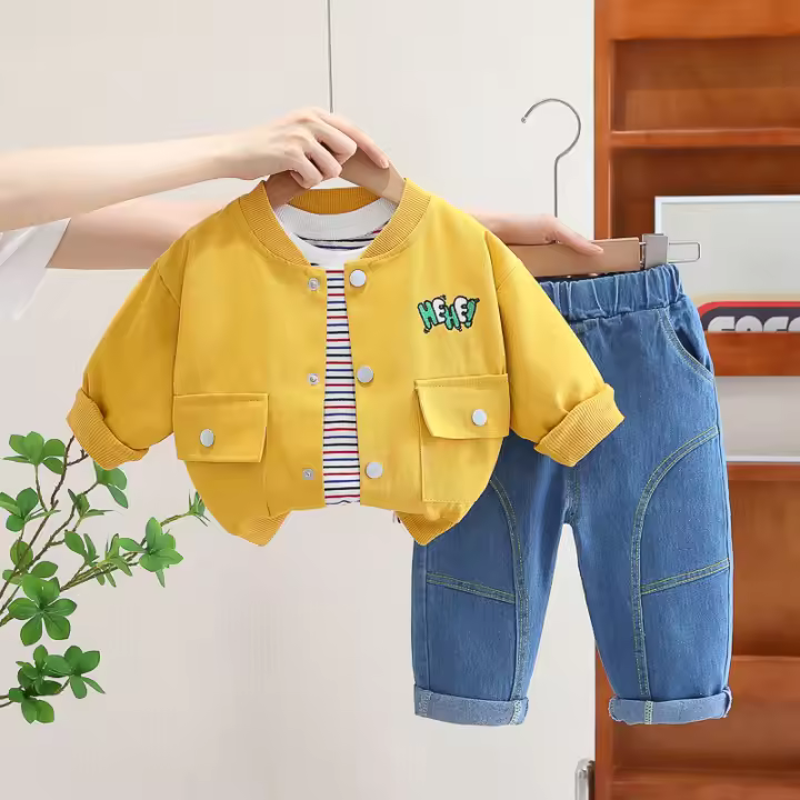 Ropa Infantil Para Niñas Y Niños Conjunto De 3 Piezas Primavera Otoño Camiseta Chaqueta Pantalones Deporte Casual Unisex Talla 4-6Años - 1